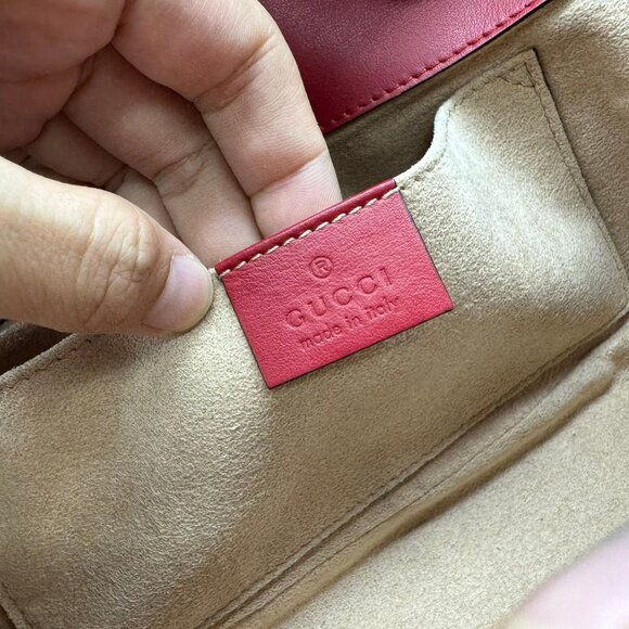 Gucci Red Quilted Leather GG Marmont Matelasse Mini Bag 799-071125 - Picture 16 of 16